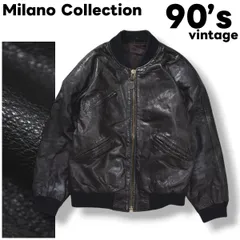 90s ヴィンテージ ミラノ コレクション バイ タカキュー Milano Collection by taka－Q フランス産 生地 羊革 ラム レザー スタジャン スタジアム ジャケット 裏地 中綿 キルティング M ブラック メンズ