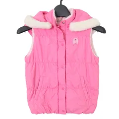 MIKI HOUSE ミキハウス 秋冬 ガール刺繍 ラインストーン★ Fファー 中綿 裏ボア ベスト Sz.120 キッズ ピンク