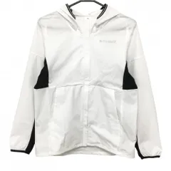 【超美品】ルコック フード付きジャケット 白×黒 ロゴプリント 裏地一部ピンク 薄手 パーカー  レディース O ゴルフウェア le coq sportif