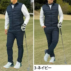 ゴルフウェア セットアップ メンズ 上下セット ダウンベスト ゴルフパンツ 暖か裏起毛ボア ストレッチジャージ アウター ジップアップ スポーツ 秋冬 set147 3-ネイビー