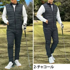 ゴルフウェア セットアップ メンズ 上下セット ダウンベスト ゴルフパンツ 暖か裏起毛ボア ストレッチジャージ アウター ジップアップ スポーツ 秋冬 set147 2-チャコール