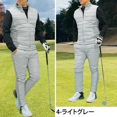 ゴルフウェア セットアップ メンズ 上下セット ダウンベスト ゴルフパンツ 暖か裏起毛ボア ストレッチジャージ アウター ジップアップ スポーツ 秋冬 set147 4-ライトグレー