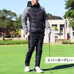 セットアップ ゴルフウェア メンズ 上下セット 中綿 暖か裏起毛 フリース ジャケット ゴルフパンツ ブルゾン 秋冬 ボトムス アウター set106 2-パーカーグレー