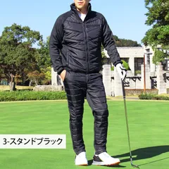 セットアップ ゴルフウェア メンズ 上下セット 中綿 暖か裏起毛 フリース ジャケット ゴルフパンツ ブルゾン 秋冬 ボトムス アウター set106 3-スタンドブラック