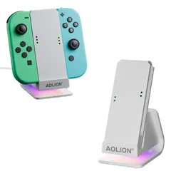 】Switchドック アダプター 搭載 スイッチ リモコン 2.0 RGBライト 装着簡単 USB 持ち運びに便利 収納一体型 - 過充防止 ワイヤレス接点充電/USB有線直挿グリップ 用充電グリップ【新登場 Switch/Switch OLED対応 Joy-