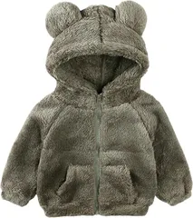 Kai La Nalu くま耳 フード アウター もこもこ ジャケット 上着 防寒 子供服 ふわふわ 保育園 通園 女の子 男の子 (カーキ,  110)