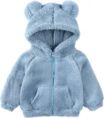 Kai La Nalu くま耳 フード アウター もこもこ ジャケット 上着 防寒 子供服 ふわふわ 保育園 通園 女の子 男の子 (スカイブルー,  130)