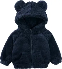 Kai La Nalu くま耳 フード アウター もこもこ ジャケット 上着 防寒 子供服 ふわふわ 保育園 通園 女の子 男の子 (ネイビー,  130)