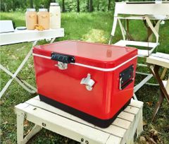GENERIC OUTDOOR ビンテージ メタルクーラーボックス 30l レッド ベージュ レトロクーラーボックス アウトドアクーラー ボックス キャンプクーラーボックス 大容量 保冷箱 高性能 栓抜き付 可愛い おしゃれクーラーボックス NEW 送料無料