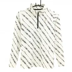 【超美品】ルコックゴルフ 長袖ハイネックシャツ 白×黒 ロゴ総柄 ハーフジップ レディース M ゴルフウェア le coq sportif