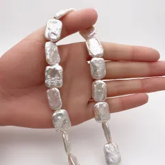 【１点限り】連40cm 大粒 淡水パール バロック レクタングル 変形 訳あり アウトレット ハンドメイド 素材 パーツ ビーズ ルース m0020