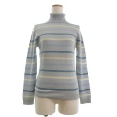 ユニクロ UNIQLO ニット セーター 長袖 タートルネック ボーダー カシミヤ 青 ブルー M ■OOM