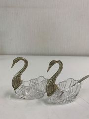 アンティーク ガラス 白鳥 調味料入れ ソルトセラー スプーン 2個 ペア
