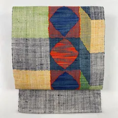 たんす屋 TANSU-YA リユース帯 帯 名古屋帯 マルチカラー カジュアル 織り 幾何学 絹 未洗い MS7221