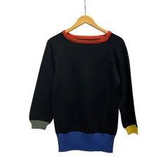 ジェーシー ドゥ カステルバジャック JC de CASTELBAJAC ニット セーター 長袖 無地 ウール混 201574 M 黒 ブラック マルチカラー