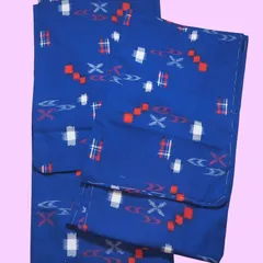 オープニングセール！リサイクル着物　レトロブルー絣柄ウールアンサンブル