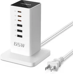 【TESSAN】急速充電器 type-c タワー式 USB コンセント 延長コード 2m 合計65W (PD QC3.0対応)