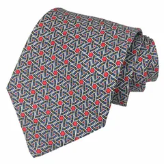 セール　エルメス　HERMES　ネクタイ　幾何学模様　シルク100％ 　レッド×ブルー　メンズ　男性　服飾小物 【未使用】【新古品】【美品】エルメス　メンズ　小物　aq8226