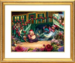 ディズニー/トーマス キンケード「リロ＆スティッチ/アロハ クリスマス」額縁2種選択可 作品証明書 展示用フック付アートプリントポスター 発送目安15〜20営業日
