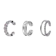 Limited Quantity Silver Ear Cuffs (3-Piece Set) - Fake Earrings, Non-Pierced Earrings, Ear Hooks, Clip-On Earrings, Cartilage Piercings, Single Ear, Women's Earrings, No Piercing Needed, Birthday, Anniversary, 3 Types