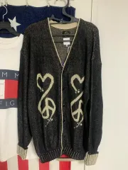 ニードルズ サスクワァッチファブリックス LOVE AND PEACE ニット カーディガン ブラック XL