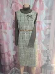 GALLERY VISCONTI ウール80 チョコ CHECK フリル ONE PIECE