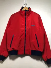 022162 Eddie Bauer 黒タグ ウォームアップ ジャケット M レッド ネイビー MADE IN USA ナイロン ジップ ジャケット エディーバブアー