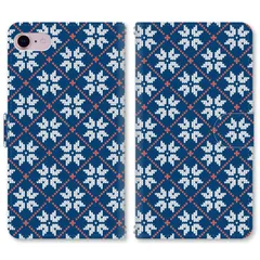 m7093_ニット柄 navy×red　スマホケース　手帳型　多機種制作対応可