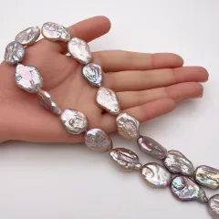 【１点限り】連40cm 大粒 淡水パール バロック オーバル レクタングル 変形 パープル系 訳あり アウトレット ハンドメイド 素材 パーツ ビーズ ルース m0022