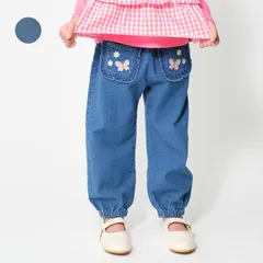 moujonjon 蝶々お花刺繍デニムロングパンツ　m27000