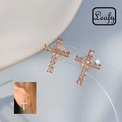 Leafy クロスモチーフピアス　ジルコニアのキラキラがキュートに明るい印象にしてくれます　程よいサイズ感なので可愛いらしくトレンド感あふれるアイテムに♪デイリーにもパーティーにも使える優秀アイテム☆CZピンクゴールド  x07599ypg