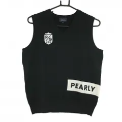 【超美品】パーリーゲイツ ニットベスト 黒×白 地模様 Vネック レディース 1(M) ゴルフウェア PEARLY GATES
