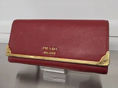 PRAD A◎プ ラダ 長財布 サファイアーノ レッド ゴールドライン 金縁