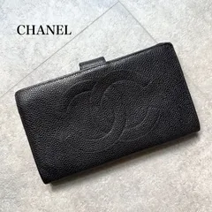 CHANEL シャネル キャビアスキン デカココ がま口 二つ折り財布 ブラック 黒 ゴールド金具 レザー