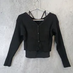 GRL グレイル ショート丈カーディガン×キャミソール ニットアンサンブル ブラック Mサイズ □〇