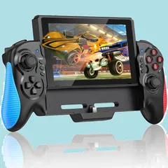 Switch グリップ コントローラージャイロセンサー搭載 for 振動 携帯モード専用コントローラー 連射機能有線接続モード/コード不要/充電不要 コントローラー ステイックキャップ 【有機elモデルに対応】スイッチ Switch/OLEDに対応
