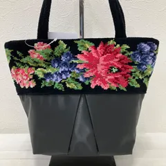 7980　FEILER　フェイラー　ハンドバッグ　ミニバッグ　サブバッグ　ミニ　小さめ　シュニール織り　ブラック　黒　花柄　フラワー　異素材　シンプル　きれいめ