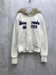 abercrombie & fitch アバクロンビー&フィッチ 裏地ファー フード付き ダブルジップ ブルゾン ジャケット sizeM/白 ◆■レディース