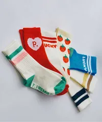 3P(クリーム+グリーン＋レッド)　イロチ買いしたいバリエーションデザインソックス　p.premier P154016