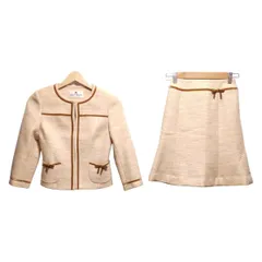 COURREGES(クレージュ) スカートスーツ レディース美品  - アイボリー×ブラウン×マルチ リボン