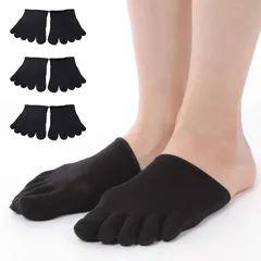 USK STORE シルク 5本指ハーフソックス 3足セット 重ね履き 冷え取り 天然素材 男女兼用 22-27cm (黒)