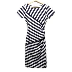 DAMAcollection(ダーマコレクション) ワンピース サイズM レディース美品  - 白×ネイビー クルーネック/半袖/ひざ丈/ボーダー/リボン