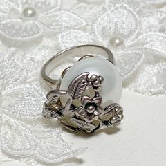 大粒クリアストーン フラワーデザイン シルバー925リング BORA工房 