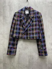 美品 ZARA ザラ ツイードジャケット ダブル ショート丈 チェック 千鳥柄 sizeUSA L/黒ｘカラフル ◆■レディース