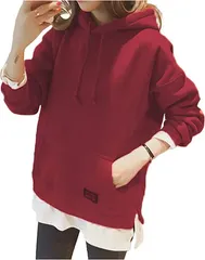 three Joy フード付きパーカー 裏起毛 トレーナー プルオーバー レディース (ワインレッド,  S)