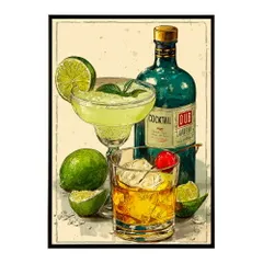 【A3サイズ（約30×42cm）】【lm-poster-6020】【フレーム付き】ポスター　モヒートポスター おしゃれ バー インテリア アート 北欧風 絵 ウォールアート 酒 カクテル 海外風 カフェ レストラン  お洒落 特大 大きい