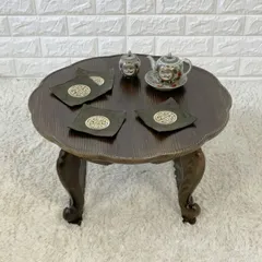 韓国天然松材お膳ちゃぶ台 淵どり花ふち加工 猫足タイプ・大高級 足つき 猫足  ローテーブル 和室 リビング 玄関 客間 高級旅館 テーブル ちゃぶ台 小さい かわいい