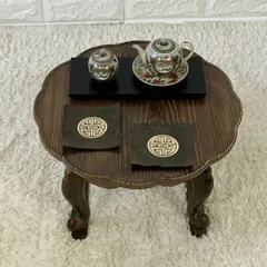 韓国天然松材お膳ちゃぶ台 淵どり花ふち加工 猫足タイプ・中高級 足つき 猫足  ローテーブル 和室 リビング 玄関 客間 高級旅館 テーブル ちゃぶ台 小さい かわいい