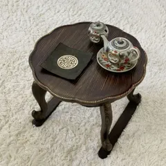 韓国天然松材お膳ちゃぶ台 淵どり花ふち加工 猫足タイプ・小