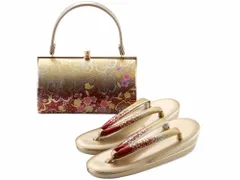 ぼかし柄 草履バッグセット 二枚芯 フリー LLサイズ 桜 ゴールド系 bs-379-42
